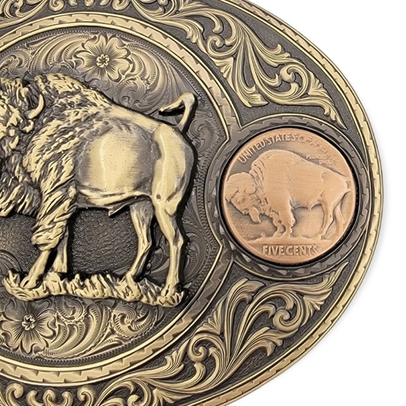Montana Silversmiths Miner's Indian Head Nickel Belt Buckle with Buffalo - Picture 3 of 12